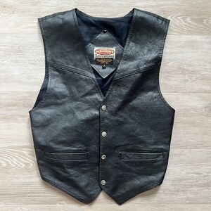 Vintage 80's Paragraff Black Genuine Leather Men's Vest-Size S